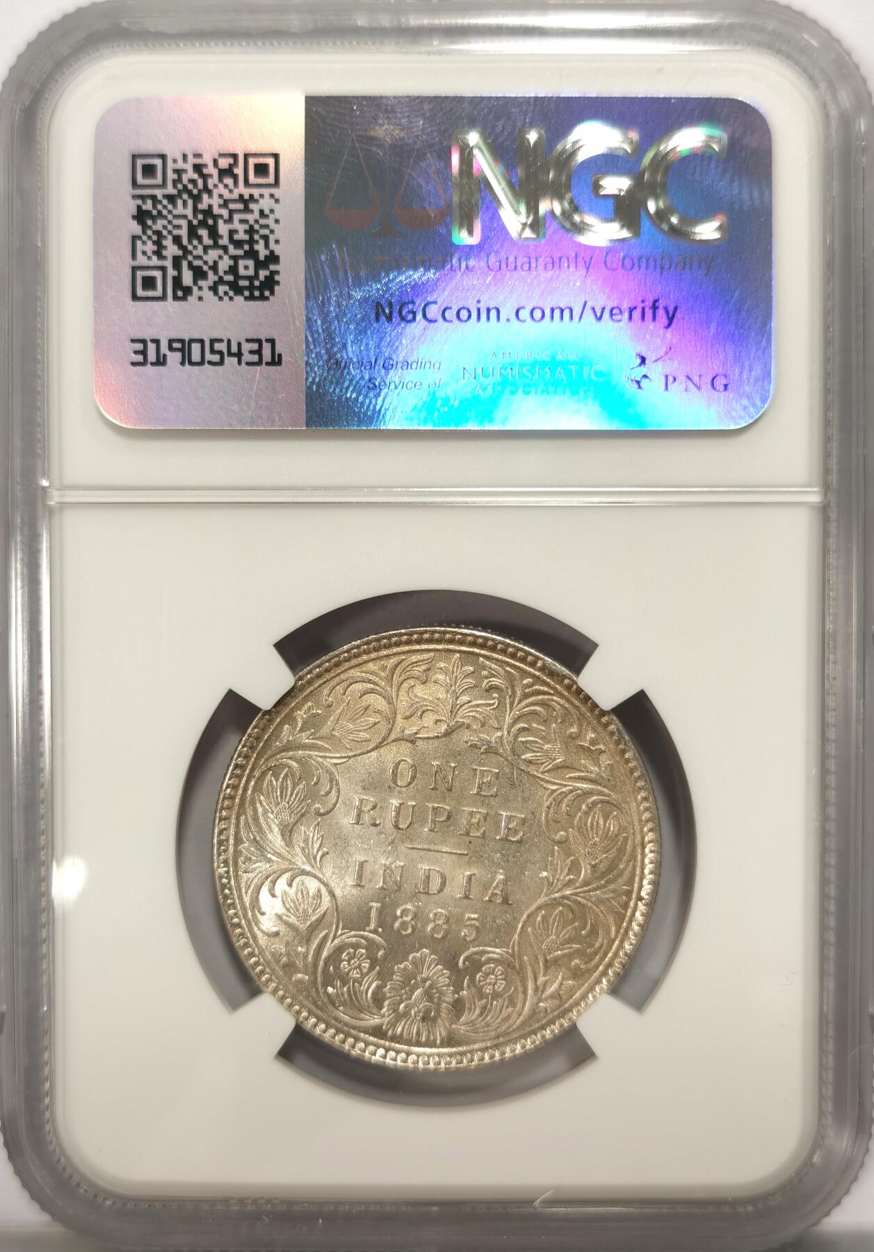 博洋堂世界钱币拍卖第099期（全场包邮） NGC MS63 印度早期卢比 1885C一卢比 光度十足 银光闪闪