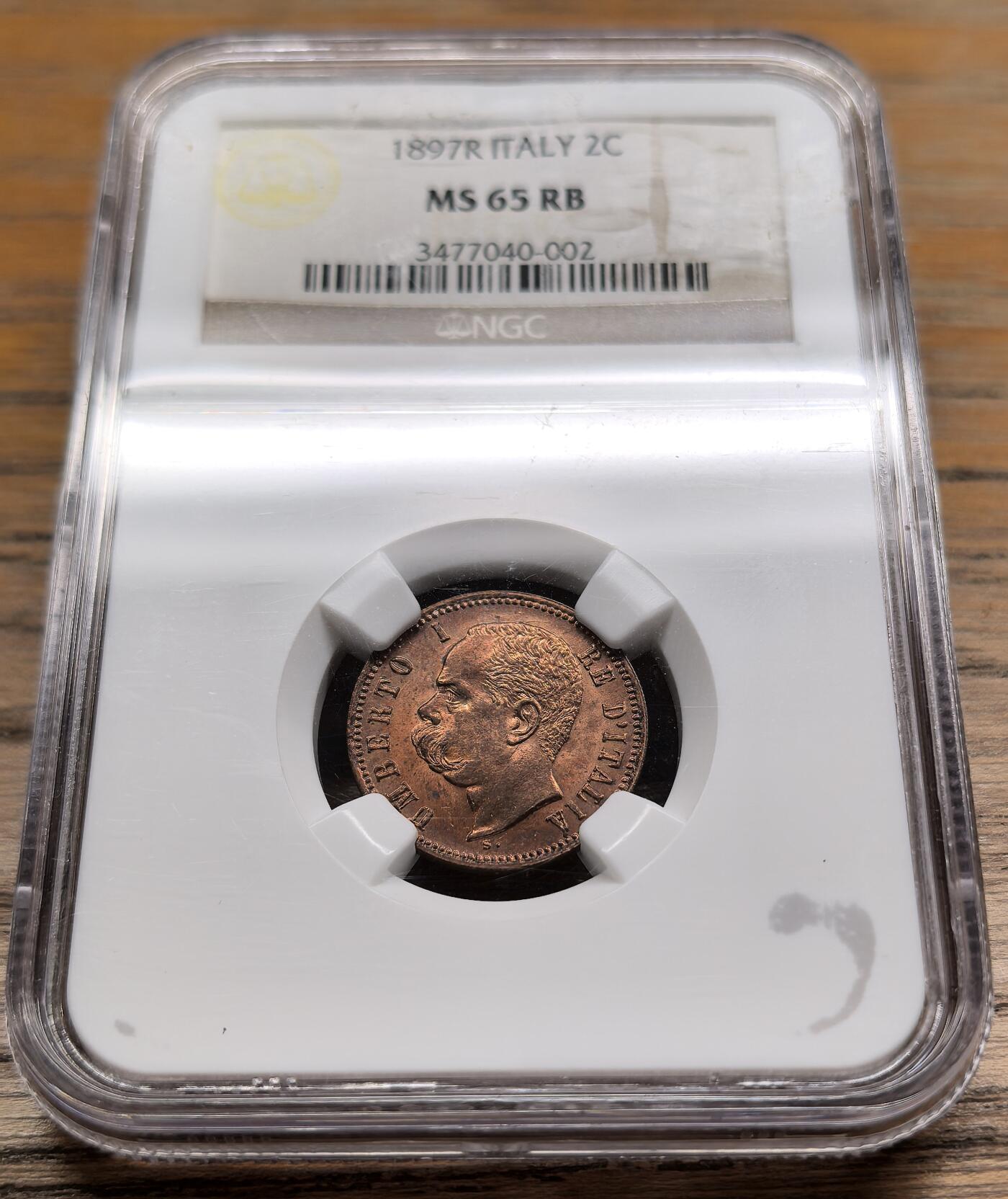 凡希社世界钱币微拍第二百八十九期 1897意大利翁贝托2分铜币NGC-MS65