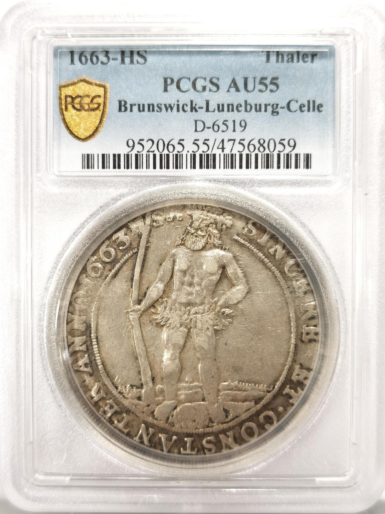 博洋堂世界钱币拍卖第099期（全场包邮） PCGS AU55 布伦瑞克-吕内堡-策勒1663年野人老泰勒银币 PCGS评级榜冠军分 唯一一枚