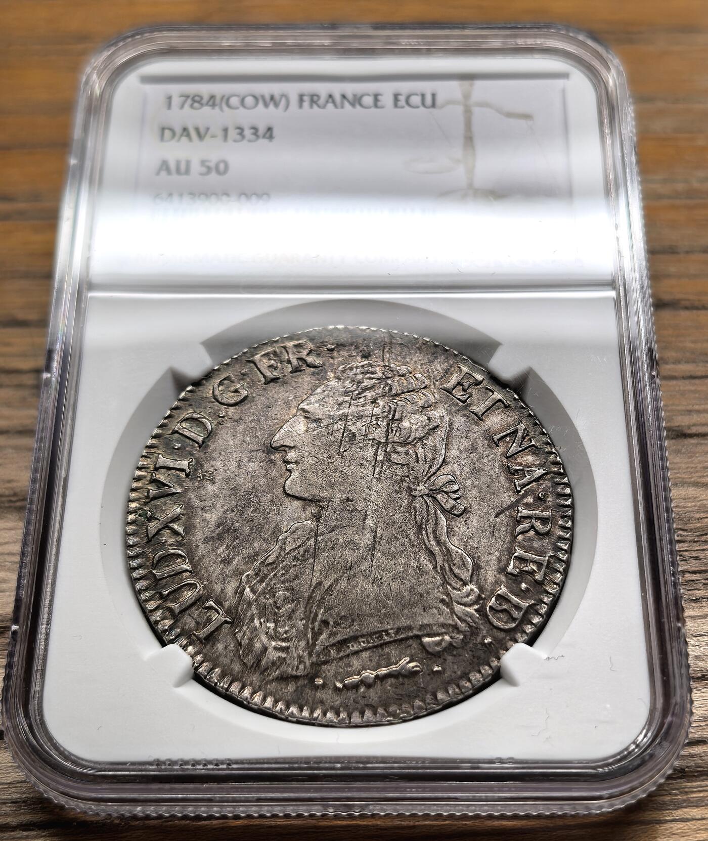 凡希社世界钱币微拍第二百八十九期 1784法国路易十六埃居大银NGC-AU50，原味深彩！