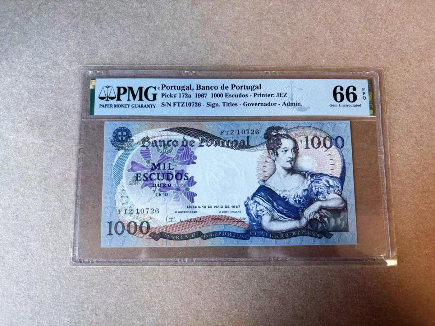 【Blue Auction】✨世界纸币精拍第575期【精】 葡萄牙 1967年1000埃斯库多 PMG66EPQ 
