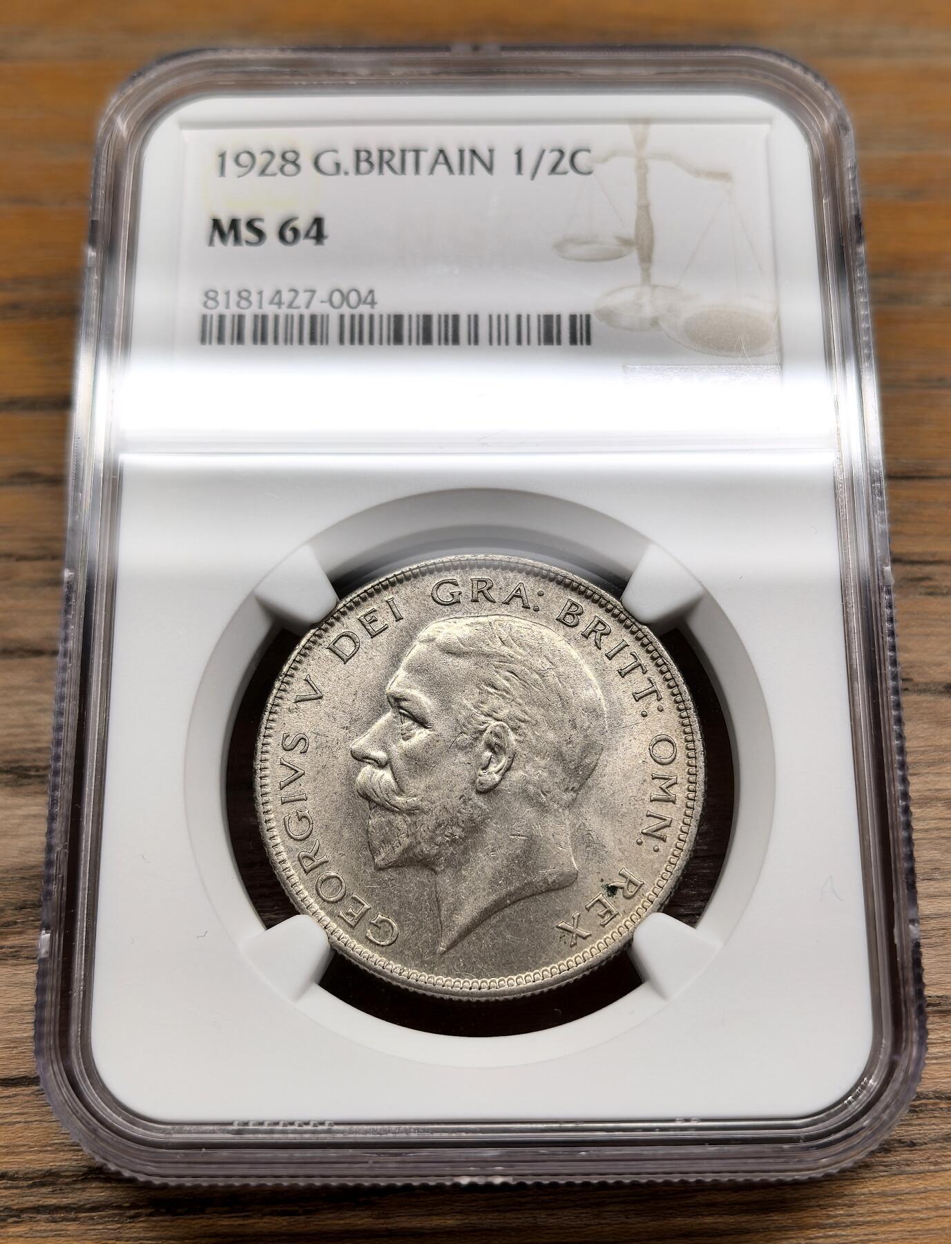 凡希社世界钱币微拍第二百八十九期 1928英国乔五1/2克朗银币NGC-MS64