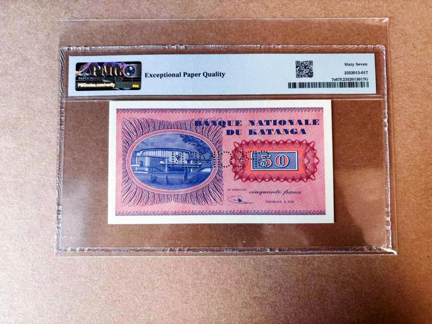 【Blue Auction】✨世界纸币精拍第575期【精】 【样钞】加丹加 1960年50法郎  PMG67EPQ 高分