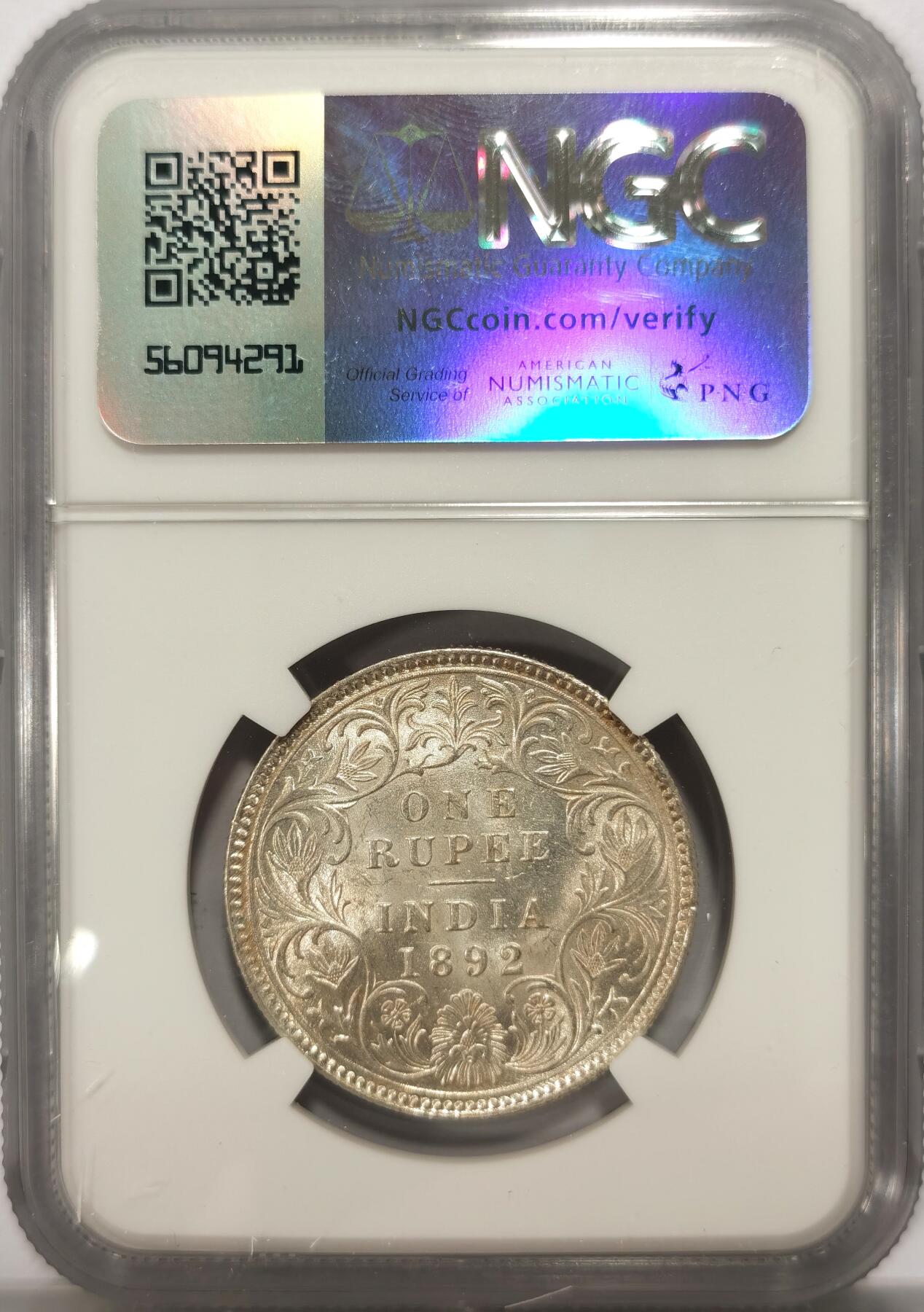 博洋堂世界钱币拍卖第099期（全场包邮） NGC MS61 印度早期卢比 1892C一卢比 光度十足 银光闪闪