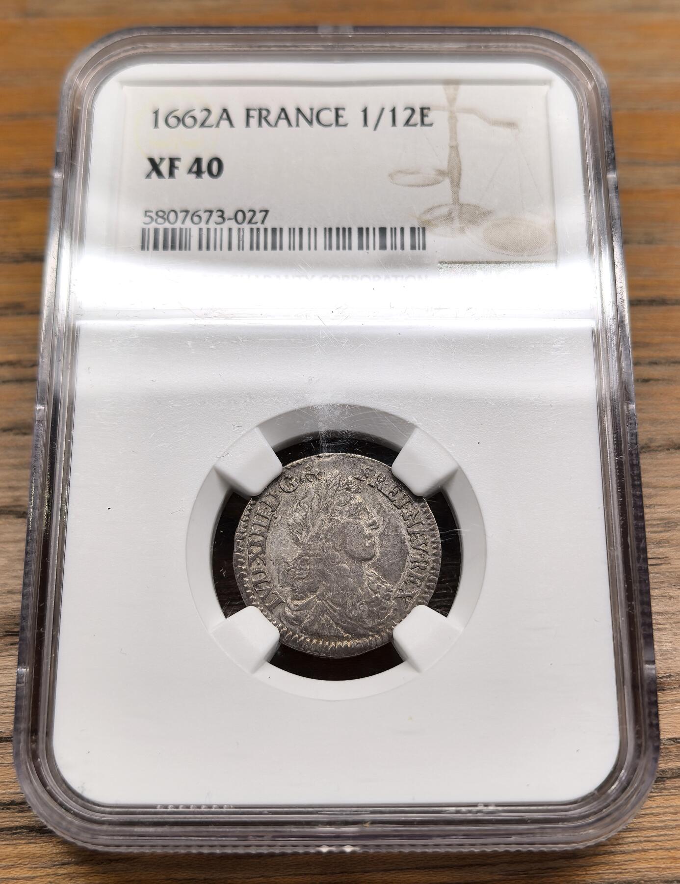 凡希社世界钱币微拍第二百八十九期 1662A法国路易十四1/12埃居NGC-XF40