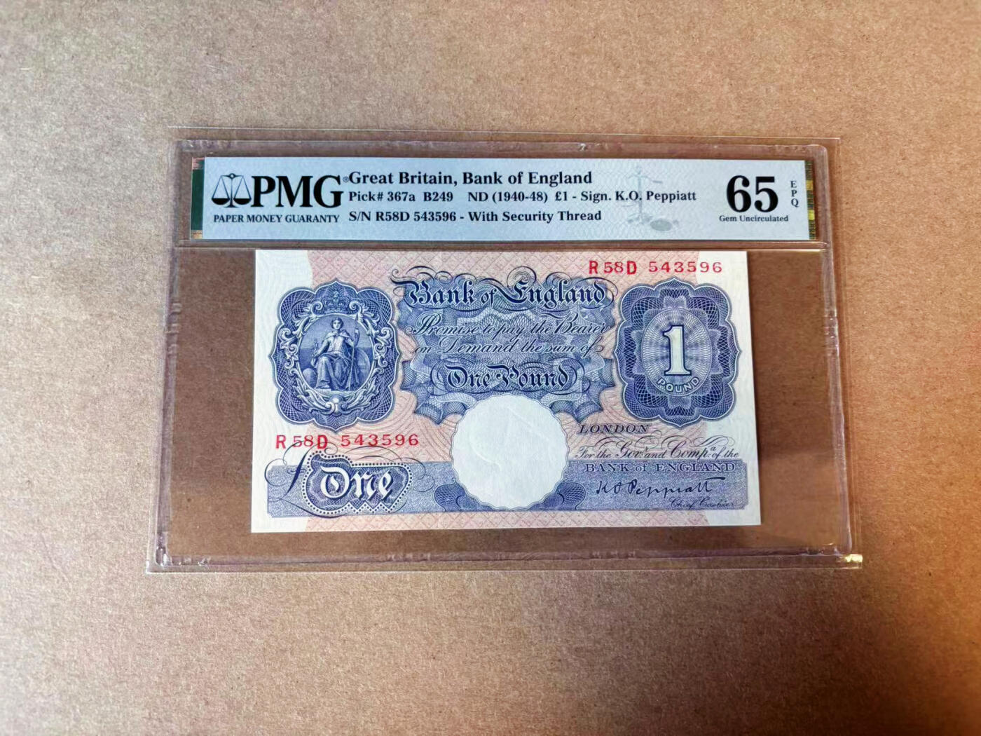 【Blue Auction】✨世界纸币精拍第575期【精】 英国 A序列1940-48年1镑 PMG65EPQ 