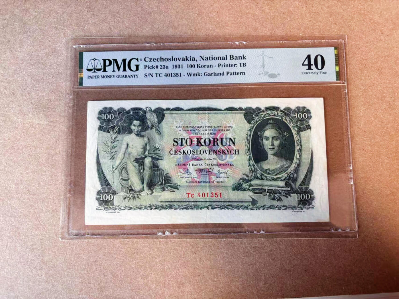 【Blue Auction】✨世界纸币精拍第575期【精】 【实钞】捷斯 1931年100克朗 设计精美 PMG40