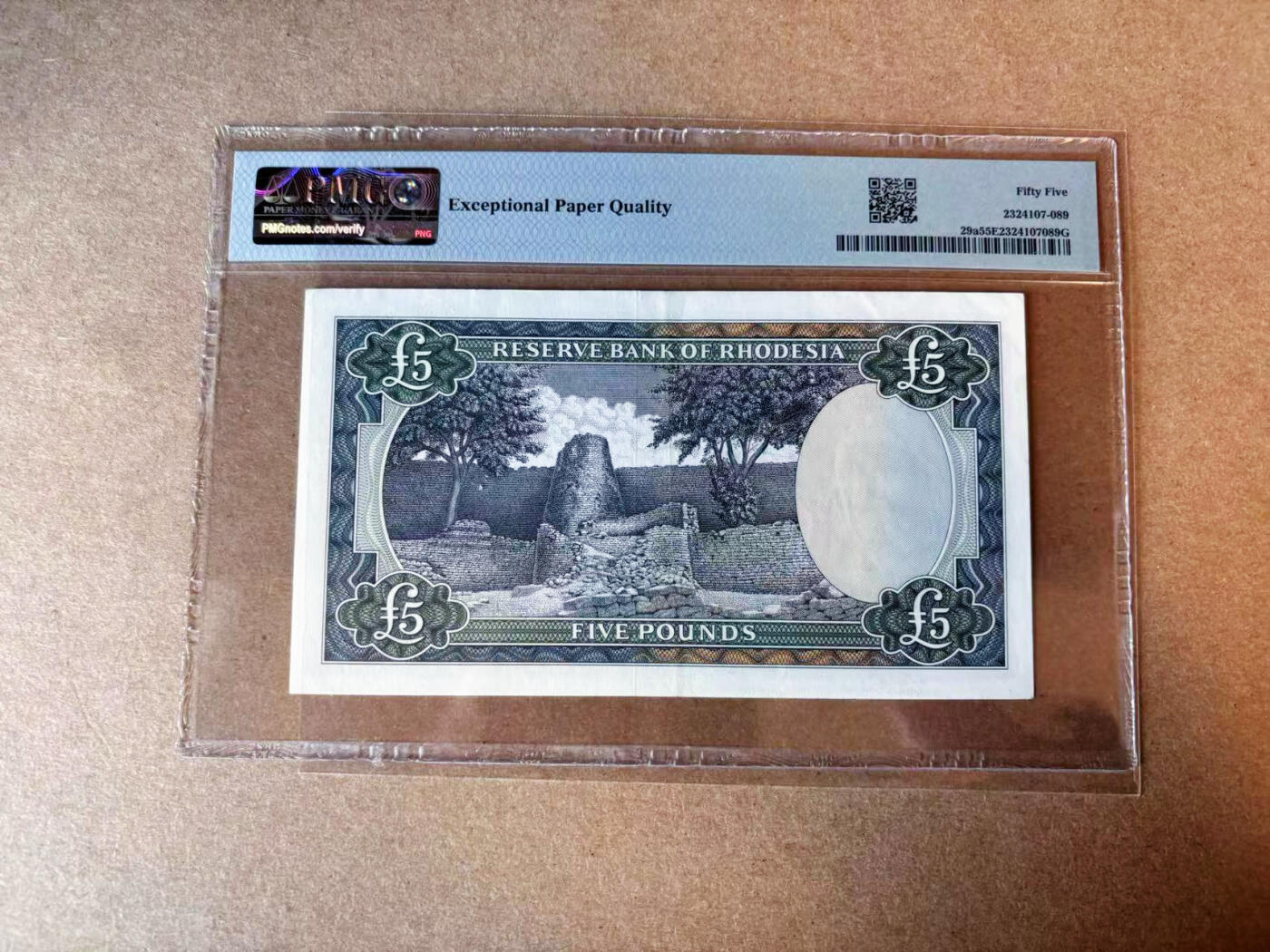 【Blue Auction】✨世界纸币精拍第575期【精】   【p29a】罗德西亚 1966年5镑 PMG55EPQ 戎装女王 大津巴布韦遗址