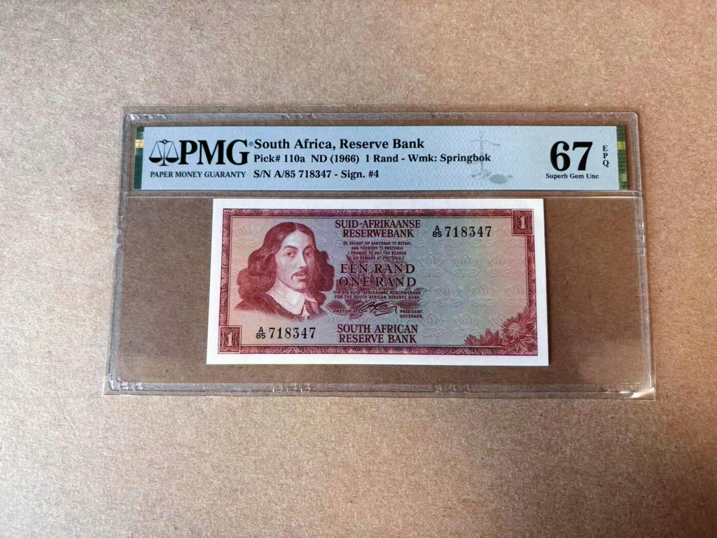 【Blue Auction】✨世界纸币精拍第576期【精】 南非 1967年1兰特 PMG67EPQ 高分