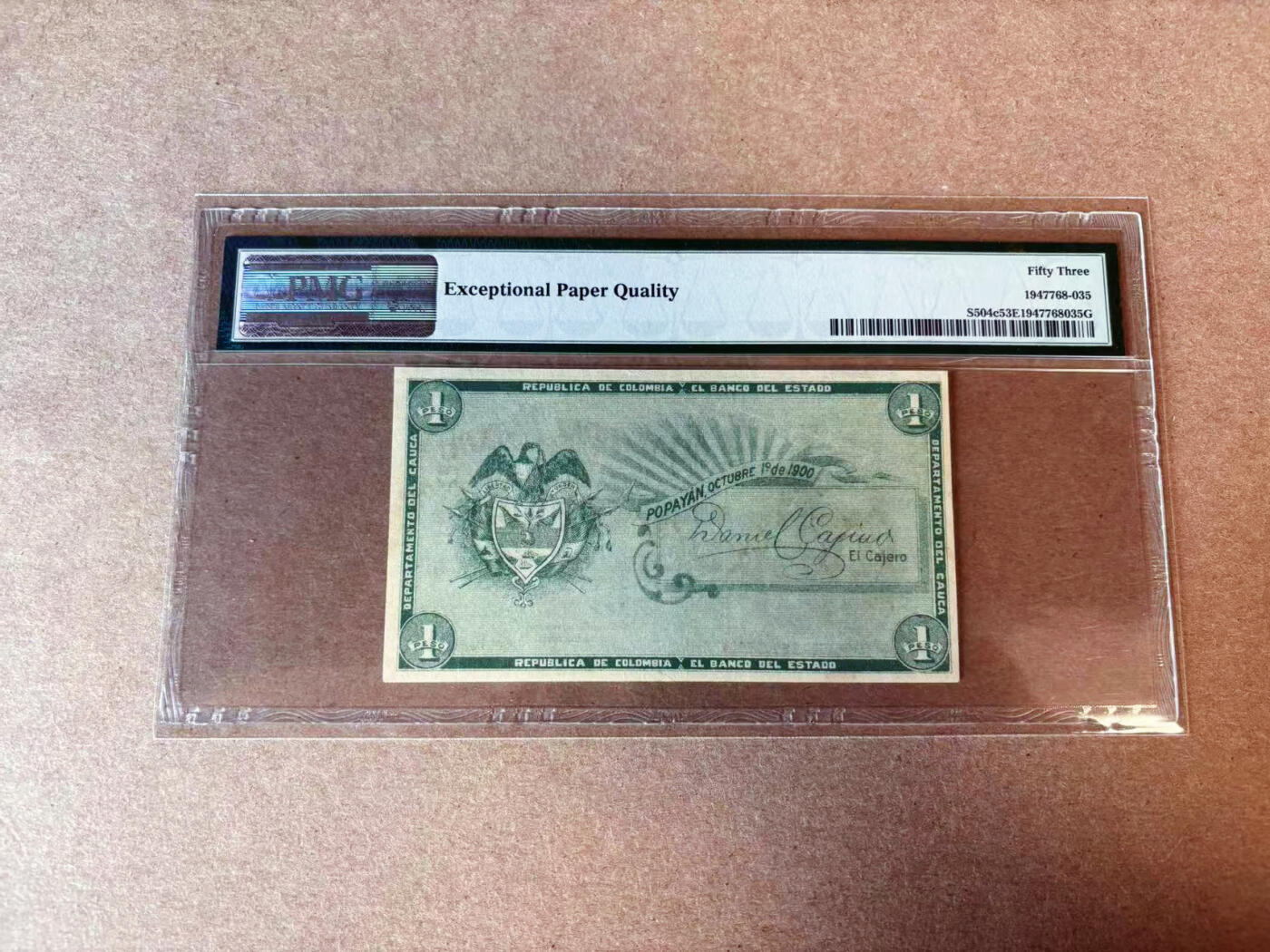 【Blue Auction】✨世界纸币精拍第576期【精】 【无47】哥伦比亚 1900年1比索 PMG53EPQ 
