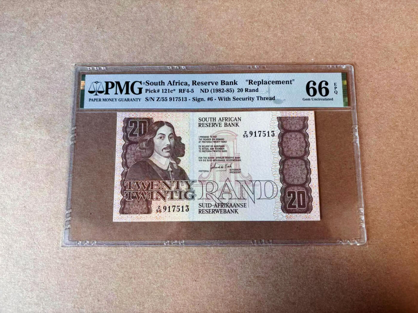 【Blue Auction】✨世界纸币精拍第576期【精】 【补号】南非 1982-85年20兰特 PMG66EPQ 