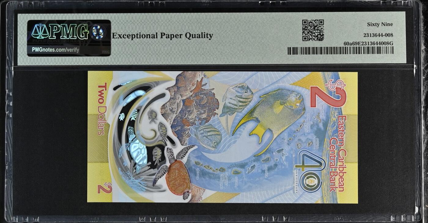 收藏联盟Quantum Auction 第391期拍卖  东加勒比ND (2023)年2元纪念钞AA冠 PMG69 号码无347 IBNS获奖作品