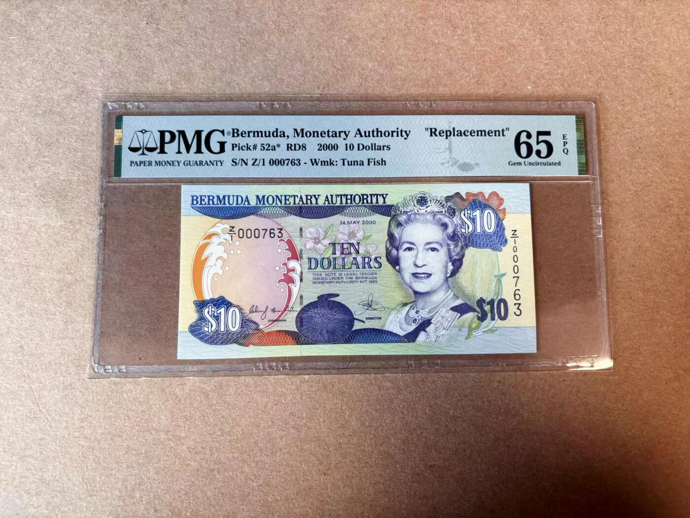 【Blue Auction】✨世界纸币精拍第576期【精】 【763小号 补号】百慕大 2000年10元 女王 PMG65EPQ 