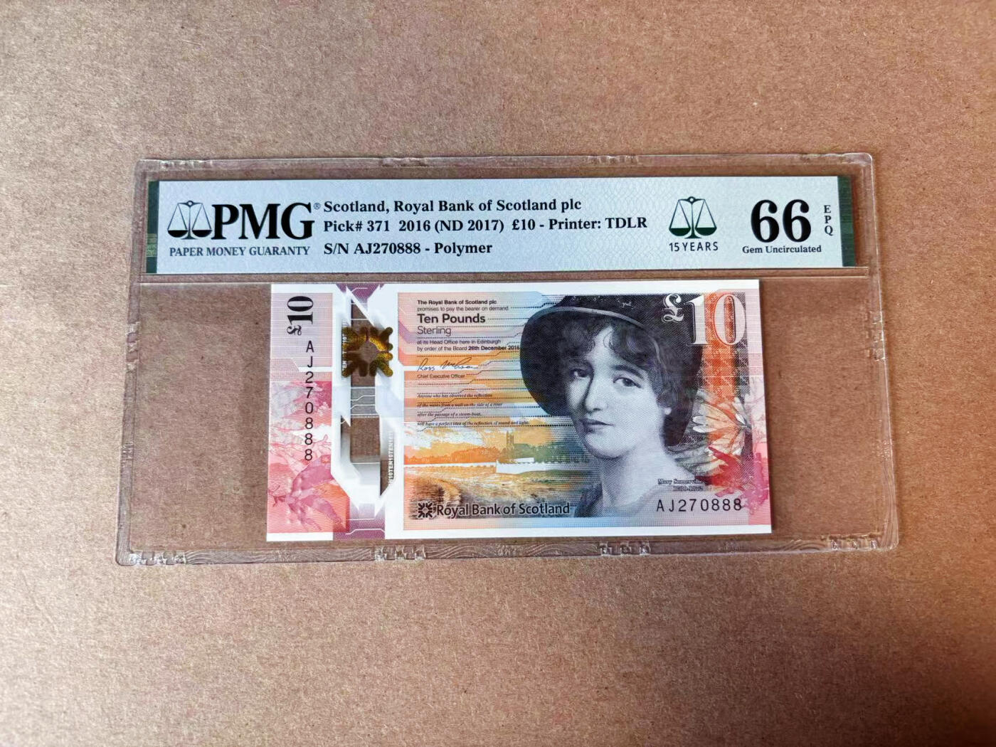 【Blue Auction】✨世界纸币精拍第576期【精】 【888豹子号】苏格兰 2016年10镑 PMG66EPQ 