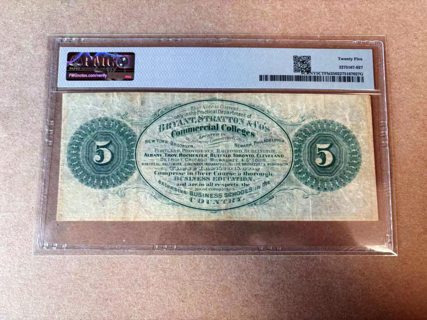 【Blue Auction】✨世界纸币精拍第576期【精】 【手签实钞】美国 纽约 1864-70年5美金 PMG25 