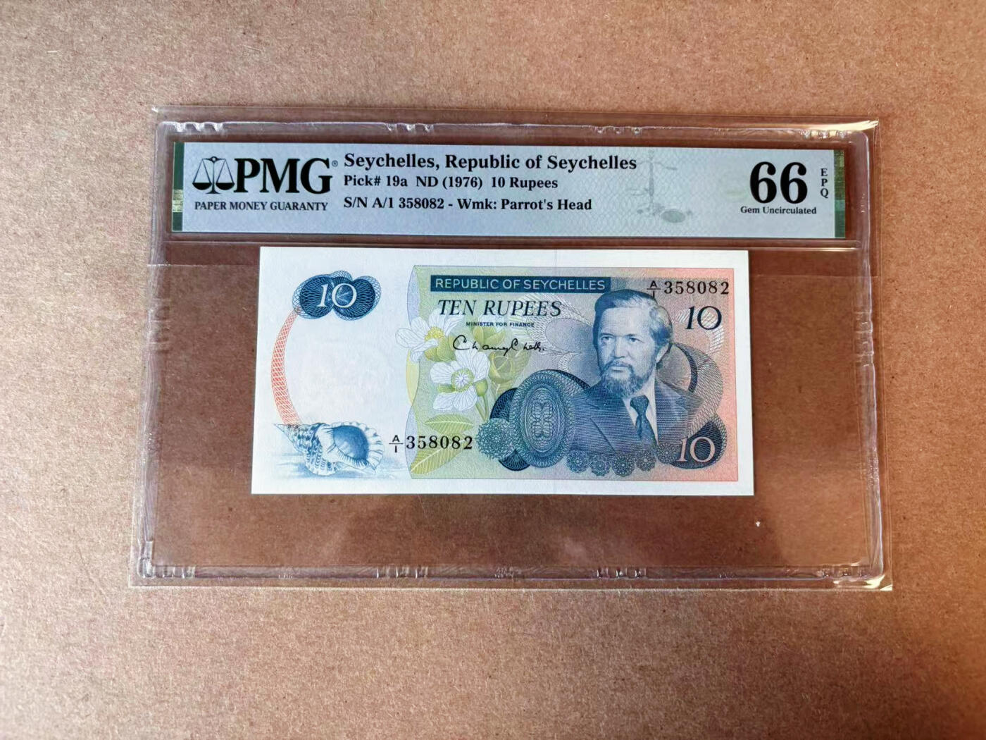 【Blue Auction】✨世界纸币精拍第576期【精】 【A/1冠无47】塞舌尔 1976年10卢比 PMG66EPQ 
