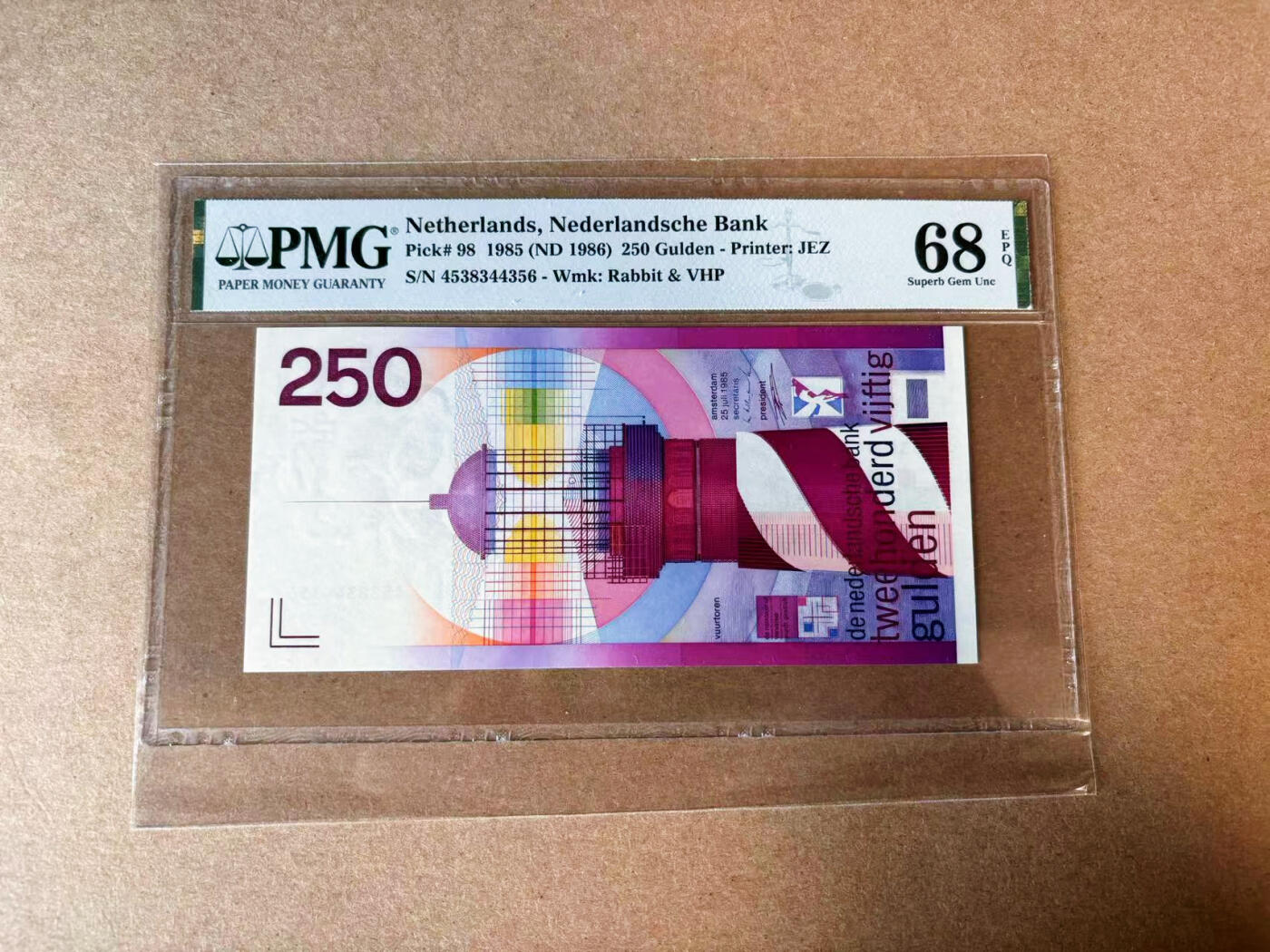 【Blue Auction】✨世界纸币精拍第576期【精】 荷兰 1985年250盾 经典灯塔 PMG68EPQ 超高分