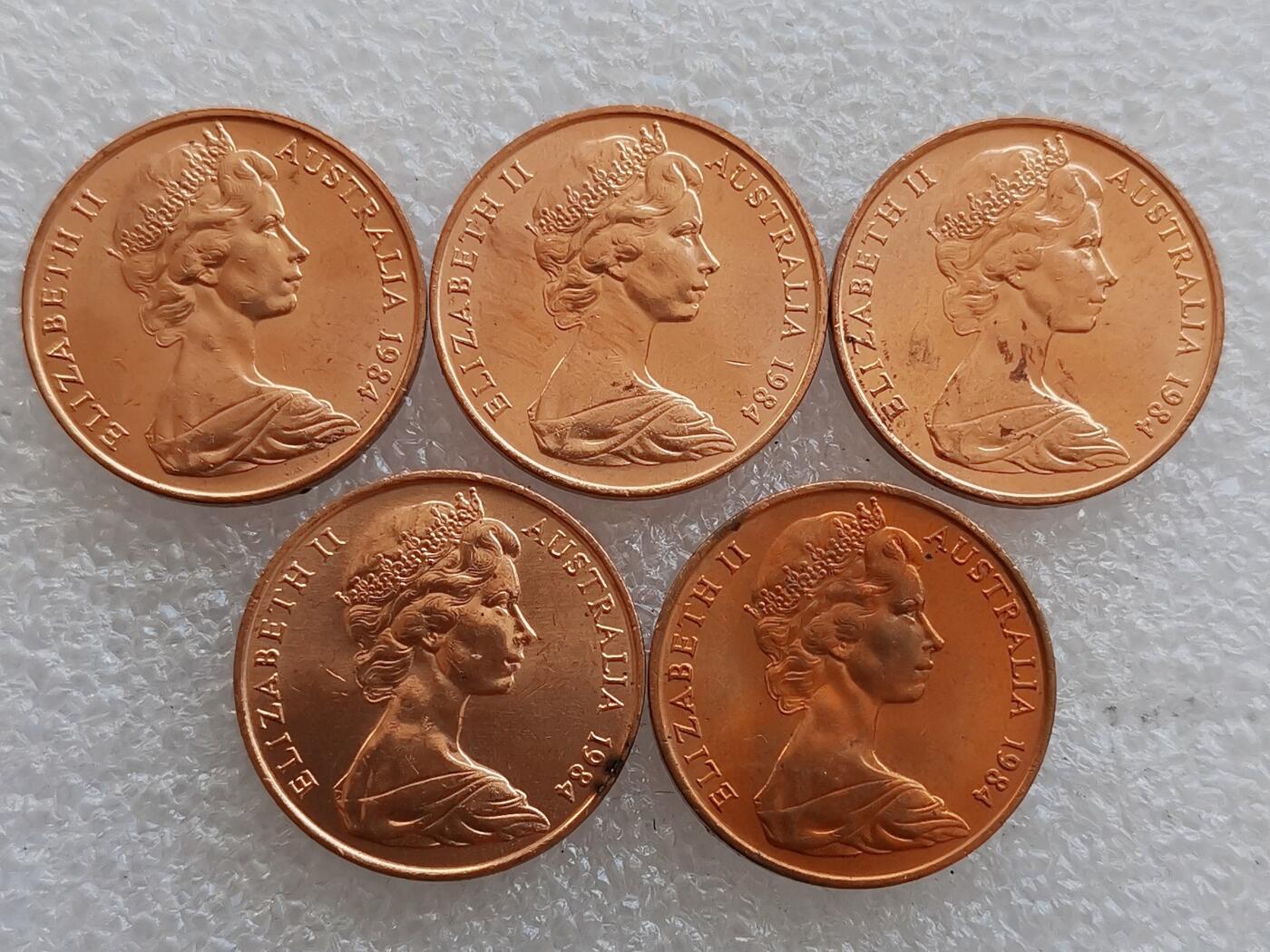 第一海外回流一元起拍收藏 散集专场 第138期 澳大利亚1984年2分硬币5枚 原光好品