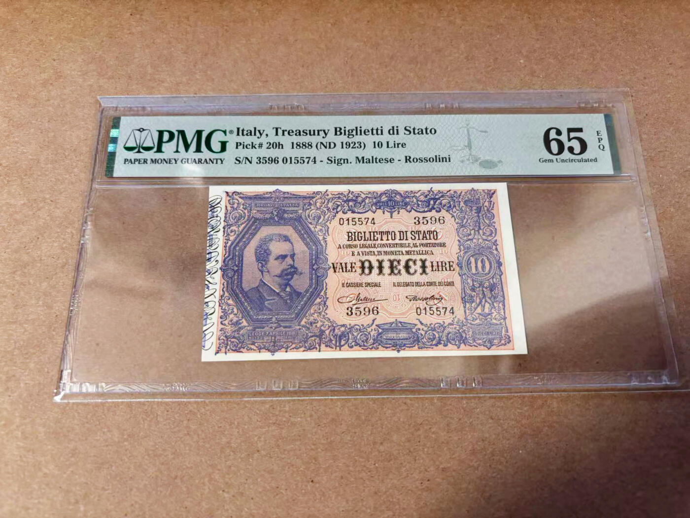 【Blue Auction】✨世界纸币精拍第577期【精】 意大利 早期 1888年10里拉 PMG65EPQ
