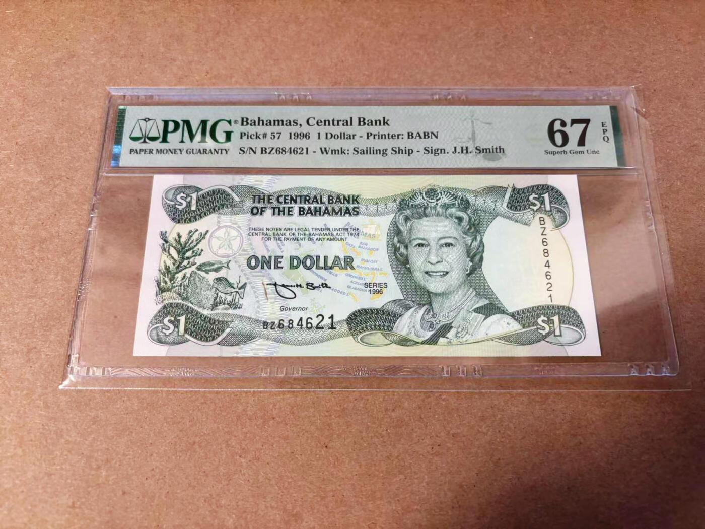 【Blue Auction】✨世界纸币精拍第577期【精】 巴哈马 1996年1元 女王 PMG67EPQ 高分