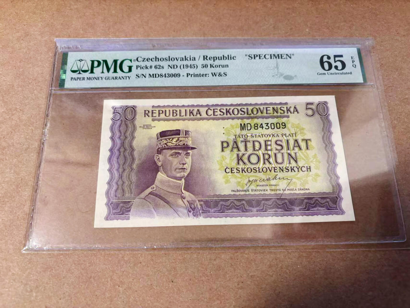 【Blue Auction】✨世界纸币精拍第577期【精】 捷斯 1945年50克朗 PMG65EPQ 样钞