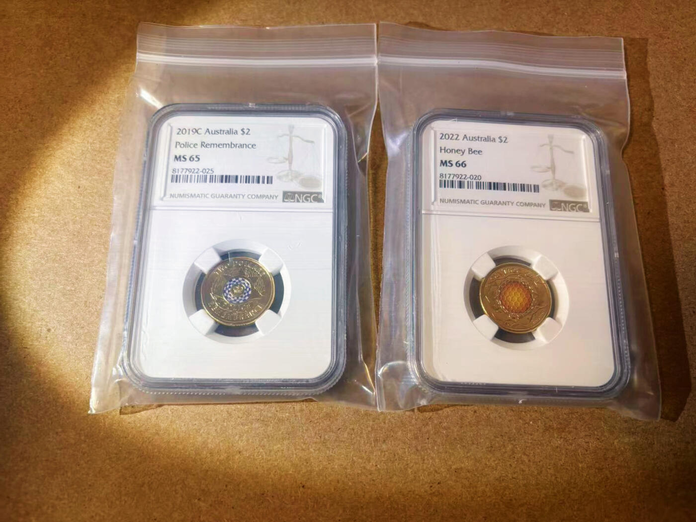【Blue Auction】✨世界纸币精拍第577期【精】 【一组2枚】澳大利亚 2019/2022年2元纪念币 NGC MS66-MS65