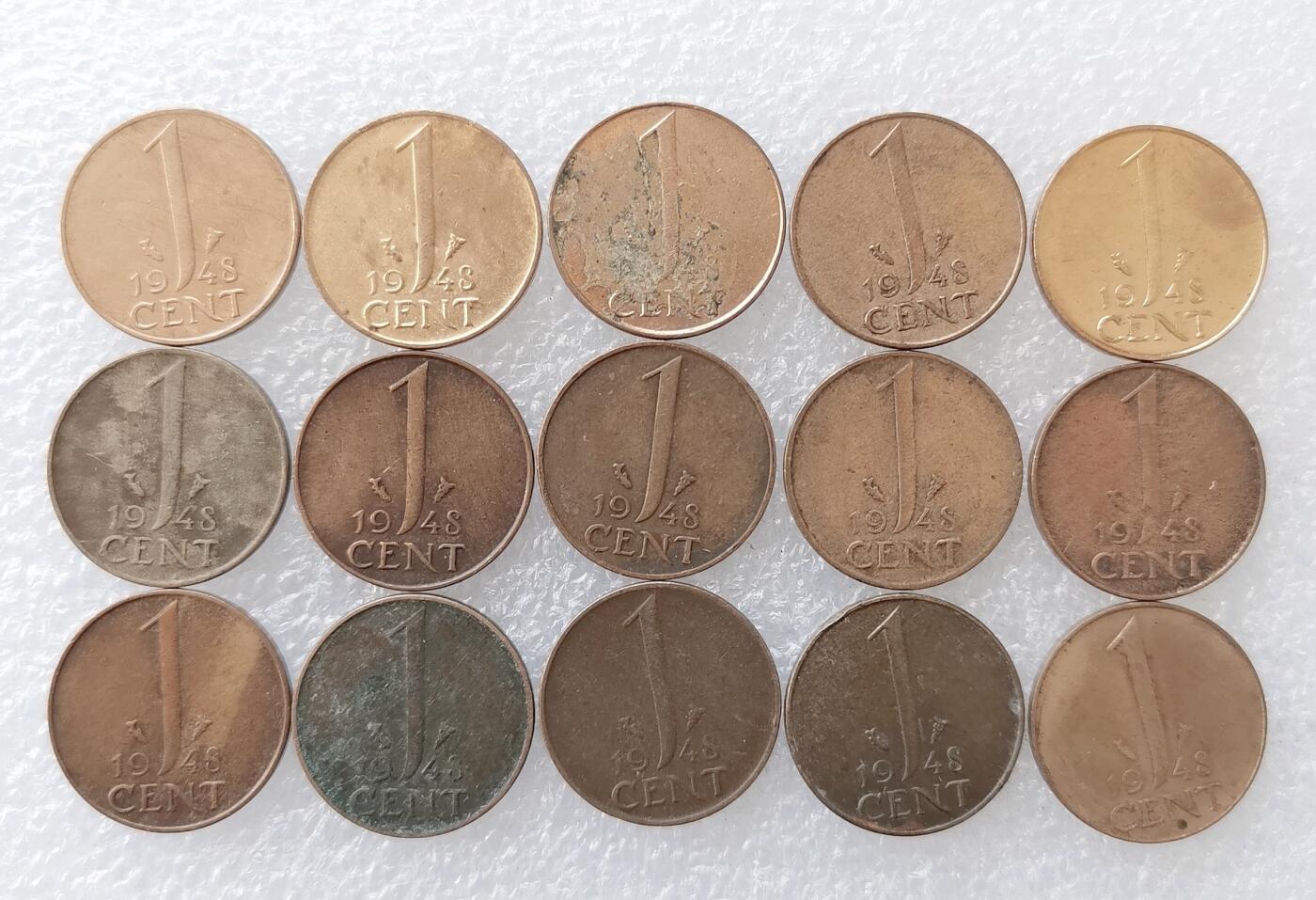第一海外回流一元起拍收藏 散集专场 第138期 荷兰1948年威廉明娜1分铜币 独年份 15枚