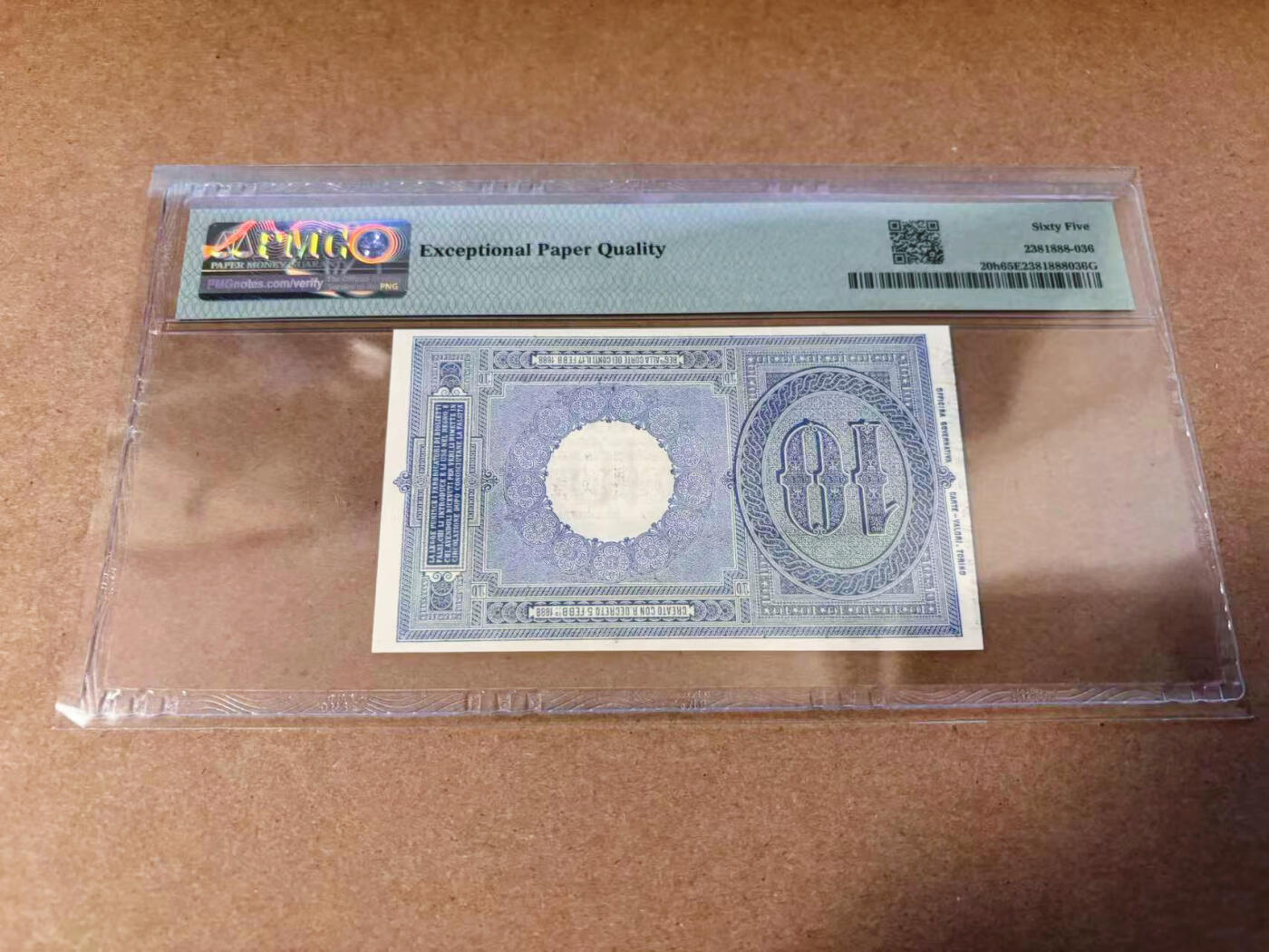 【Blue Auction】✨世界纸币精拍第577期【精】 意大利 早期 1888年10里拉 PMG65EPQ