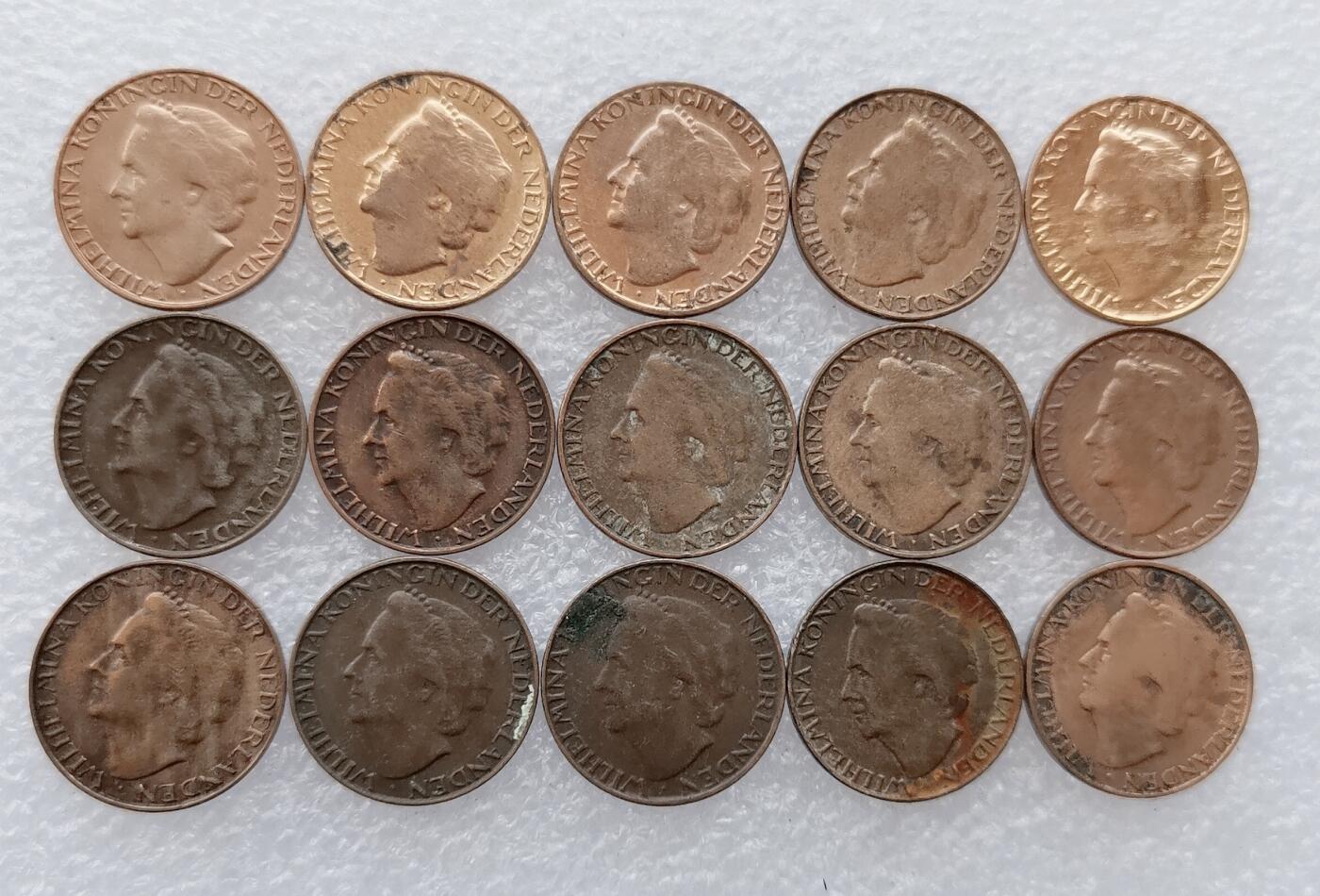 第一海外回流一元起拍收藏 散集专场 第138期 荷兰1948年威廉明娜1分铜币 独年份 15枚