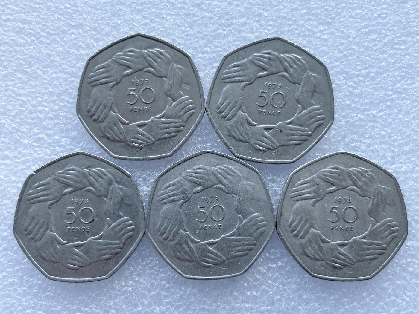 第一海外回流一元起拍收藏 散集专场 第137期. 1973年英国加入欧盟50分纪念币 5枚