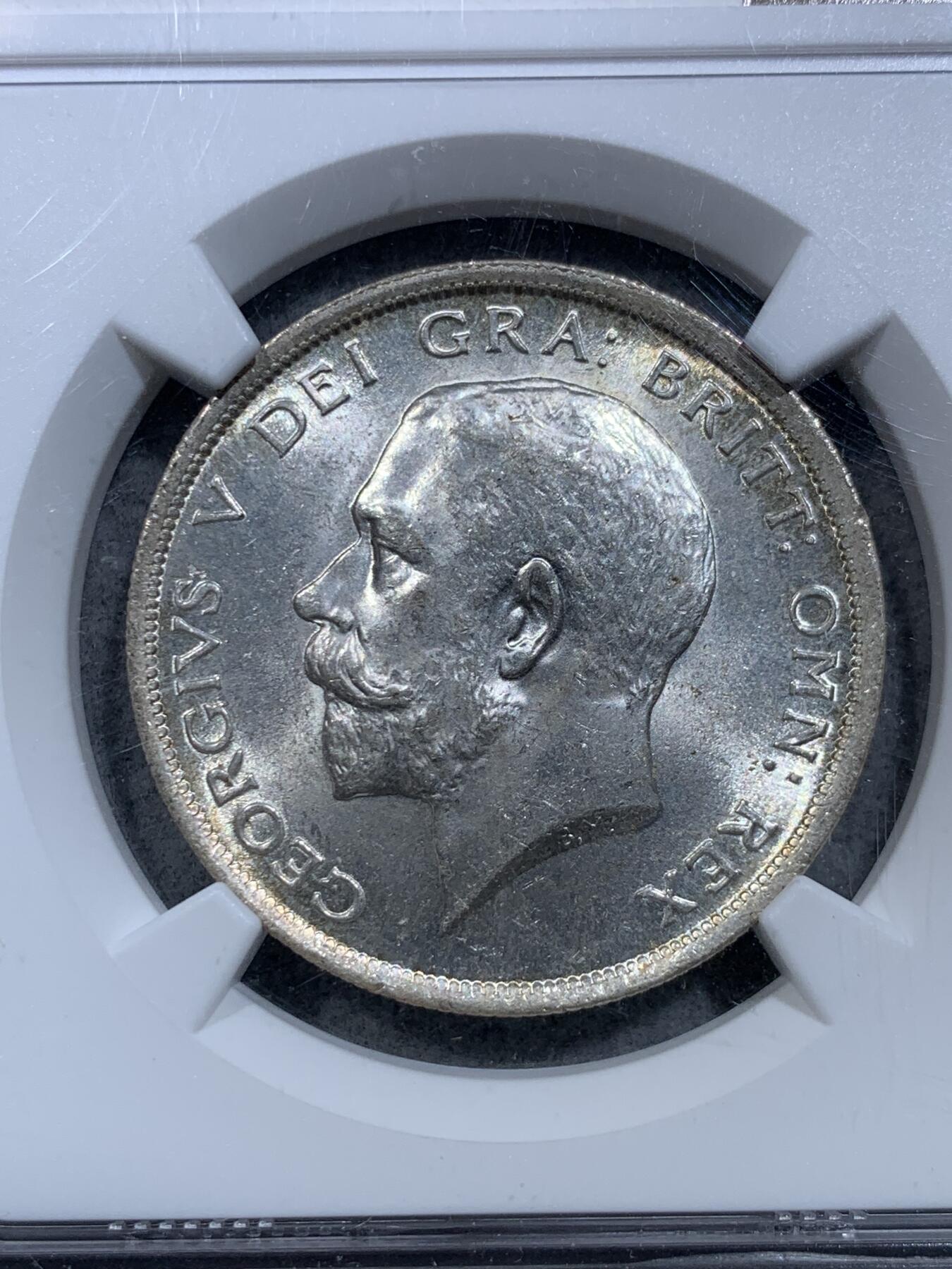 《竞宝斋》第326场 周日，周一，2场连拍 （全场包邮） NGC MS64 英国1916年乔治五世半克朗银币，早期925高银，流通版。银光丝滑。难得收藏级高分。此品种63分有难度
