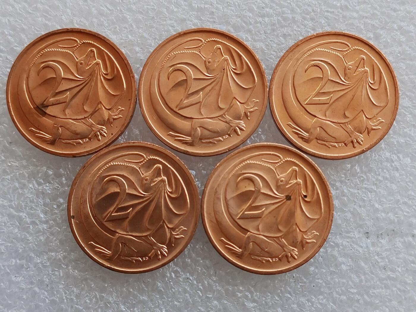 第一海外回流一元起拍收藏 散集专场 第138期 澳大利亚1984年2分硬币5枚 原光好品