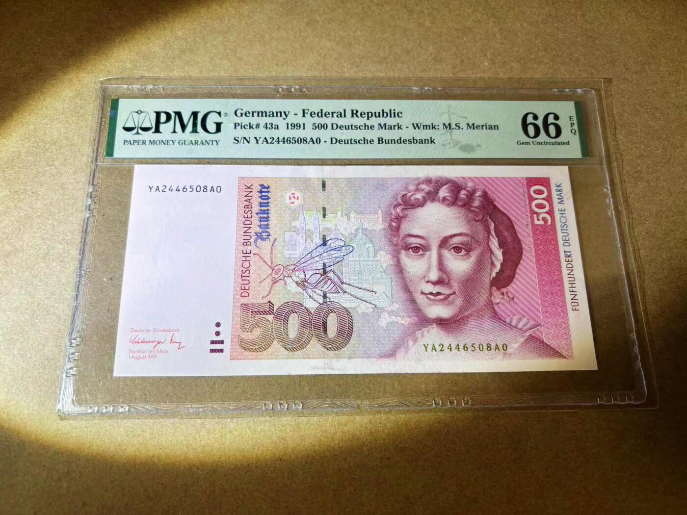 【Blue Auction】✨世界纸币精拍第577期【精】 【补号漏标 YAA0冠】德国 1993年500马克 梅里安 PMG66EPQ