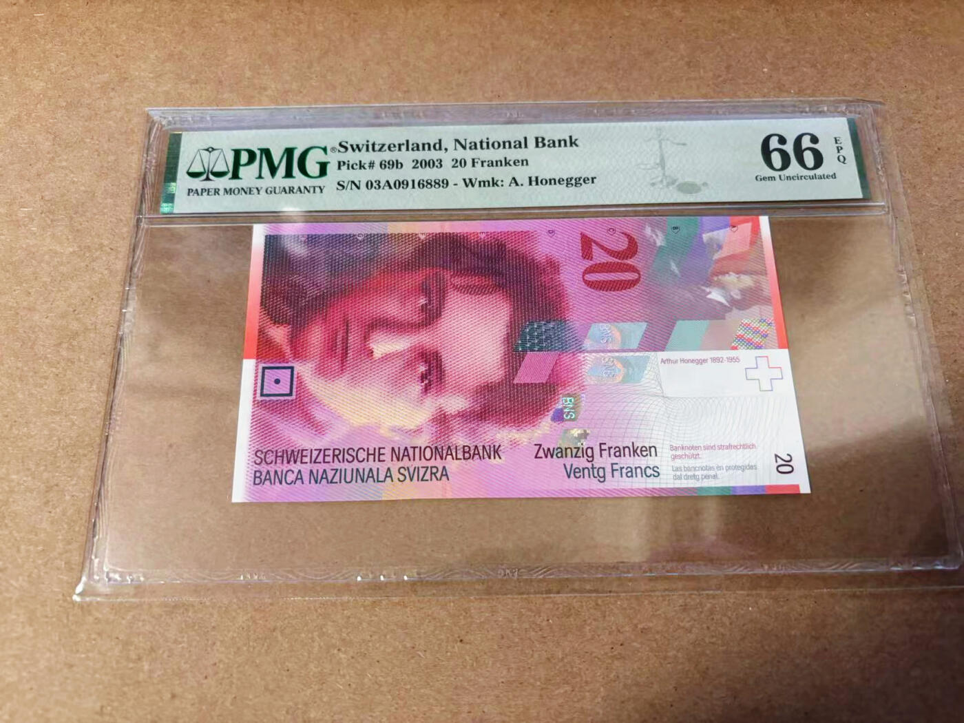 【Blue Auction】✨世界纸币精拍第577期【精】 【A冠倒置号】瑞士 2003年20法郎 PMG66EPQ 