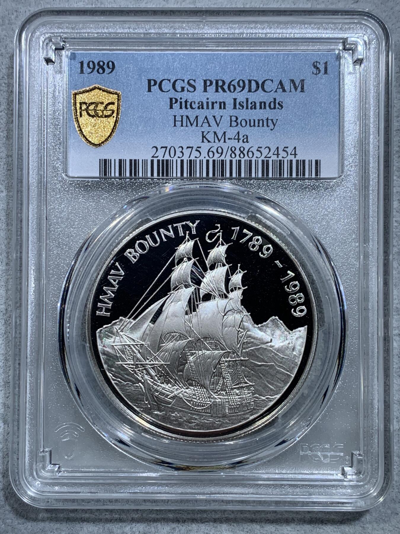 《竞宝斋》第326场 周日，周一，2场连拍 （全场包邮） PCGS PR68DCAM/PR69DCAM 皮特凯恩岛1990年/1989年“班蒂号”精制纪念套币一对（重28.26/枚，925银，银币主题取材来源于真实历史事件“叛舰喋血记”，极具投资收藏价值！）