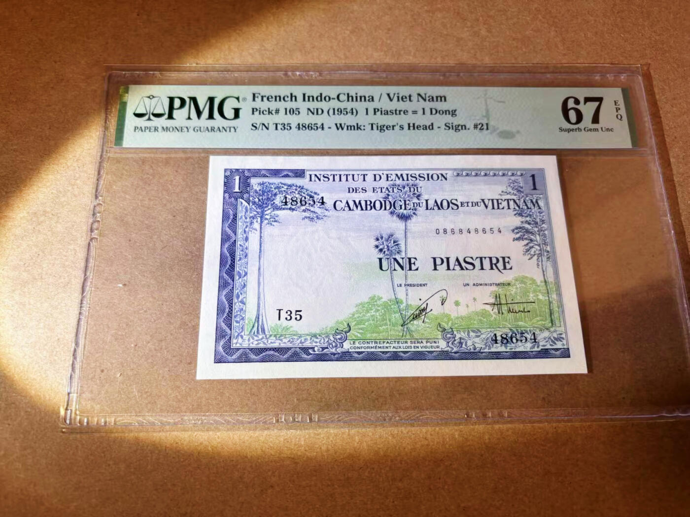【Blue Auction】✨世界纸币精拍第577期【精】 法属印支 1954年1皮 PMG67EPQ 高分 