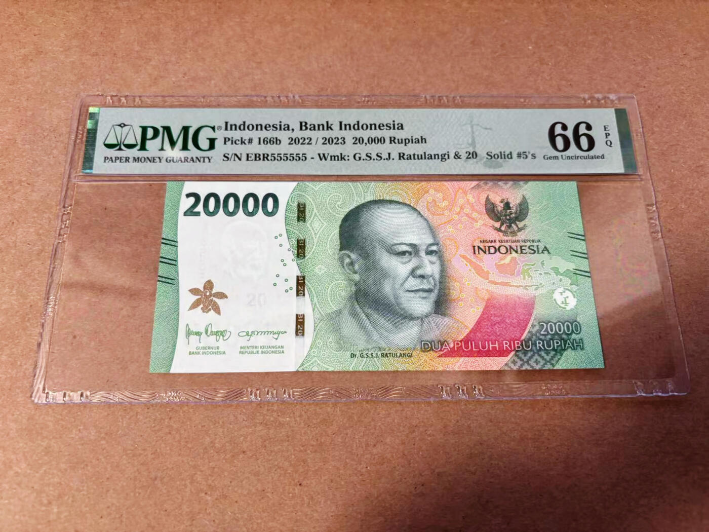 【Blue Auction】✨世界纸币精拍第577期【精】 【全同5】印尼 2022年2万卢比  PMG66EPQ