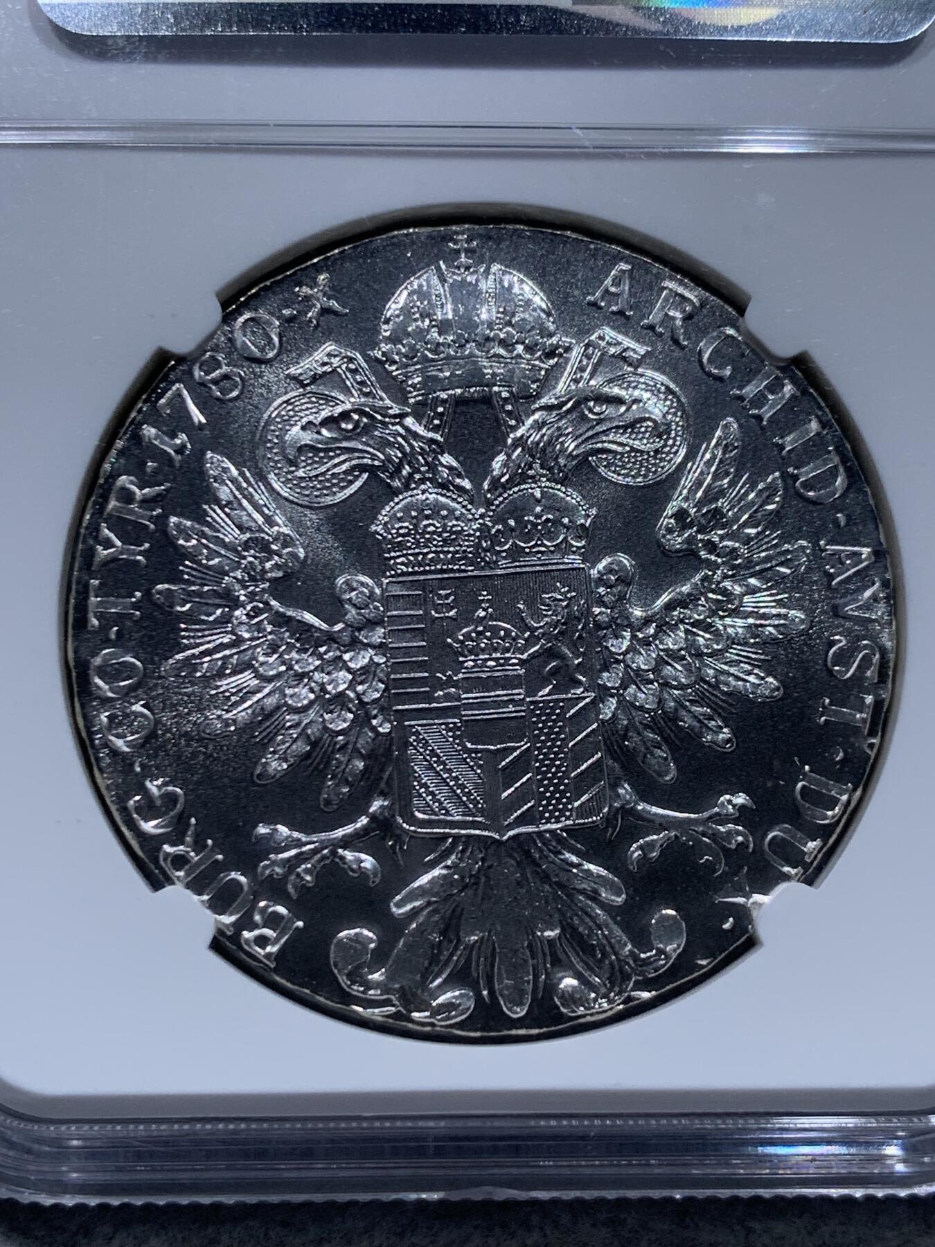 《竞宝斋》第327场 周日，周一，2场连拍 （全场包邮） NGC MS66 奥地利1780年玛利亚·特蕾莎1泰勒大银币 后铸版 66高分