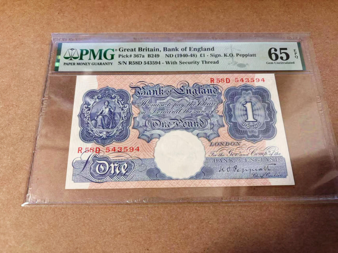 【Blue Auction】✨世界纸币精拍第577期【精】 英国 A序列 1940-48年1镑 PMG65EPQ 