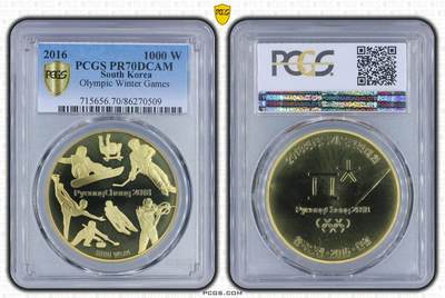 S&S Numismatic世界钱币-拍卖 第114期  - 韩国2016年 平昌冬奥会 1000WON精制纪念币 PCGS PR70DCAM冠军分