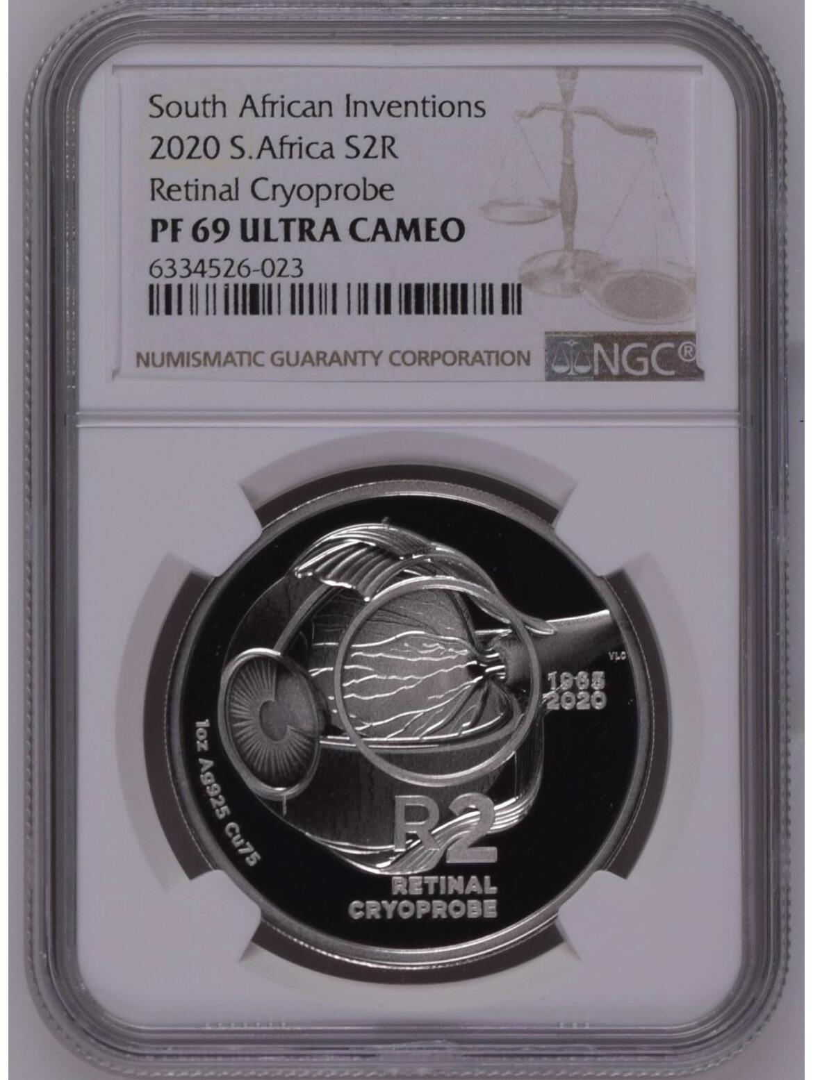 S&S Numismatic世界钱币-拍卖 第114期  南非2020年 南非发明 – 视网膜冷冻手术 2兰特精制纪念银币 NGC PF69UC无盒证