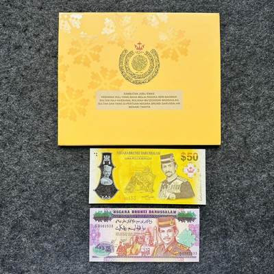 🇨🇳🇹🇭🇰🇿🇦🇪🇧🇳￥￥亚洲钞裸钞和评级钞（首发冠，靓号，IBNS获奖钞，错版） - 文莱1992年50元纸钞和2017年50元塑料钞，纪念钞，A/1 0502533和F/1 143533