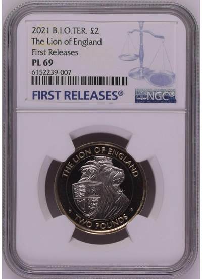 S&S Numismatic世界钱币-拍卖 第114期  - 英属印度洋群岛2021年 英女皇的神兽-英格兰狮子 2英镑双色纪念币NGC PL69冠军分，发行量2750枚