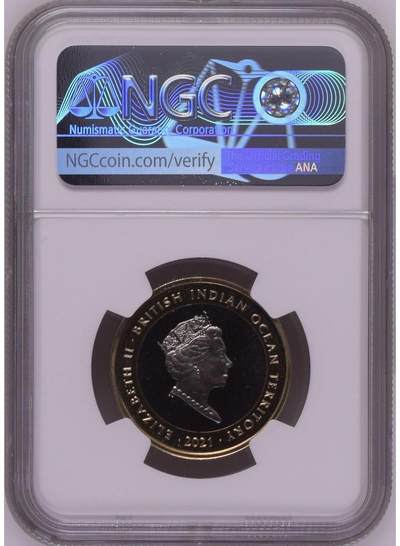 S&S Numismatic世界钱币-拍卖 第126期  英属印度洋群岛2021年 英女皇的神兽-英格兰狮子 2英镑双色纪念币NGC PL69冠军分，发行量2750枚