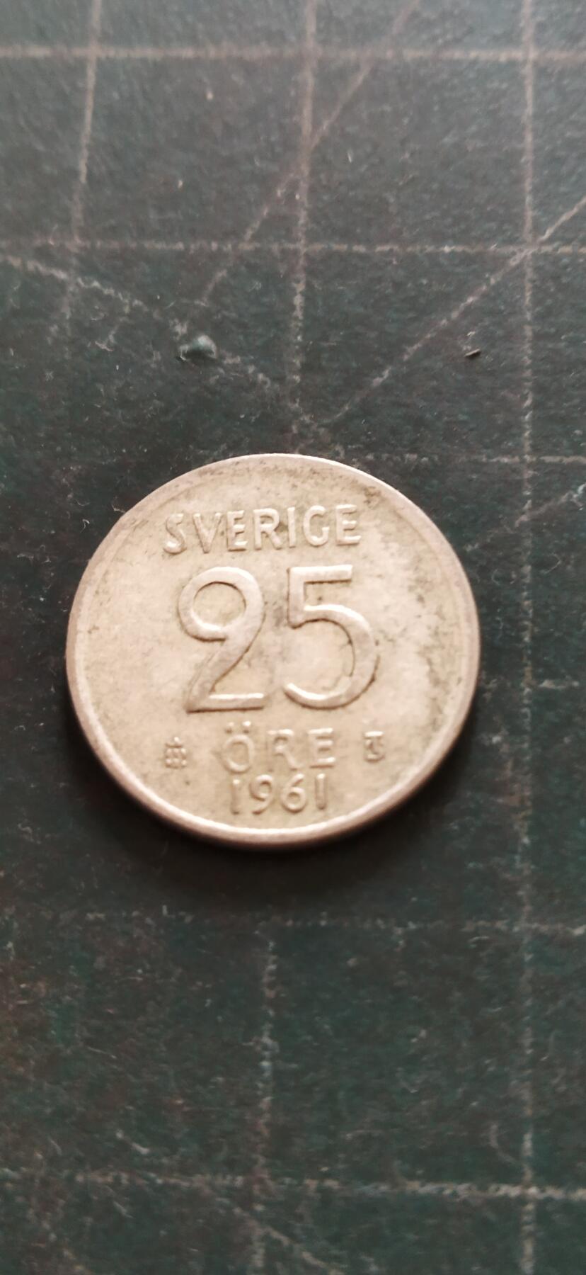 外国硬币初藏2024年第18场 瑞典25欧尔银币，1961年。