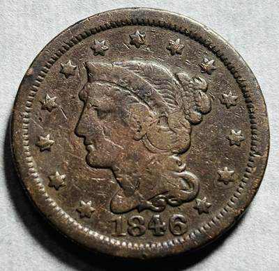 文馨钱币收藏第184 场，双十一优质老铜币场 - 少见好品 1846 年美国自由女神大1美分老铜币