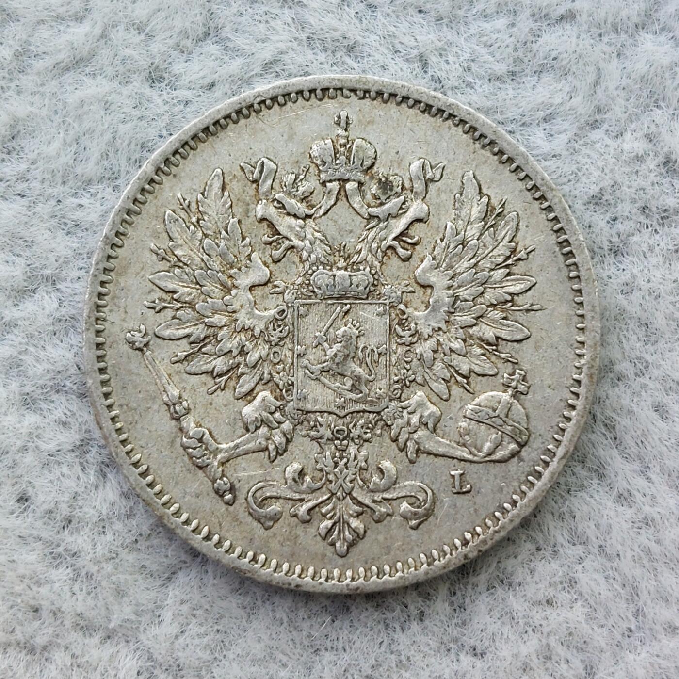 俄属芬兰1909年双头鹰25芬尼银币