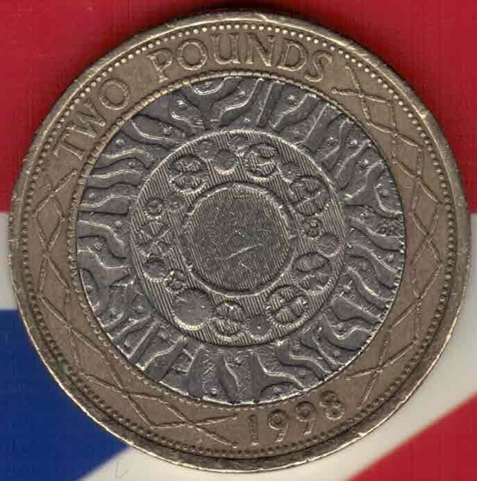 英国1998年2镑 纪念币 双金属 实物如图