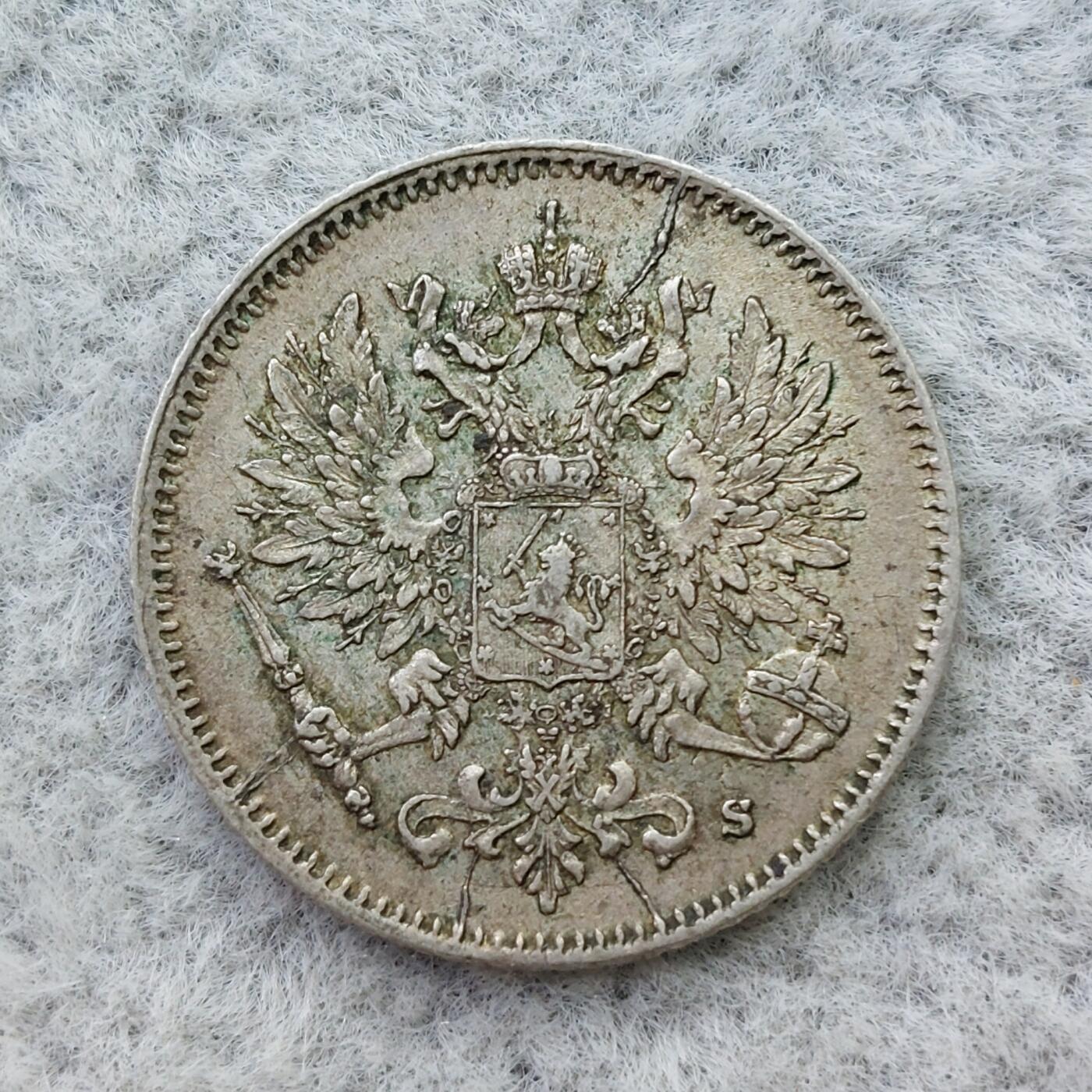 俄属芬兰1916年双头鹰25芬尼银币