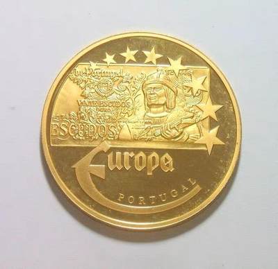 葡萄牙2003年 埃斯库多被欧元取代 高浮雕精制大镀金章 40MM - 葡萄牙2003年 埃斯库多被欧元取代 高浮雕精制大镀金章 40MM
